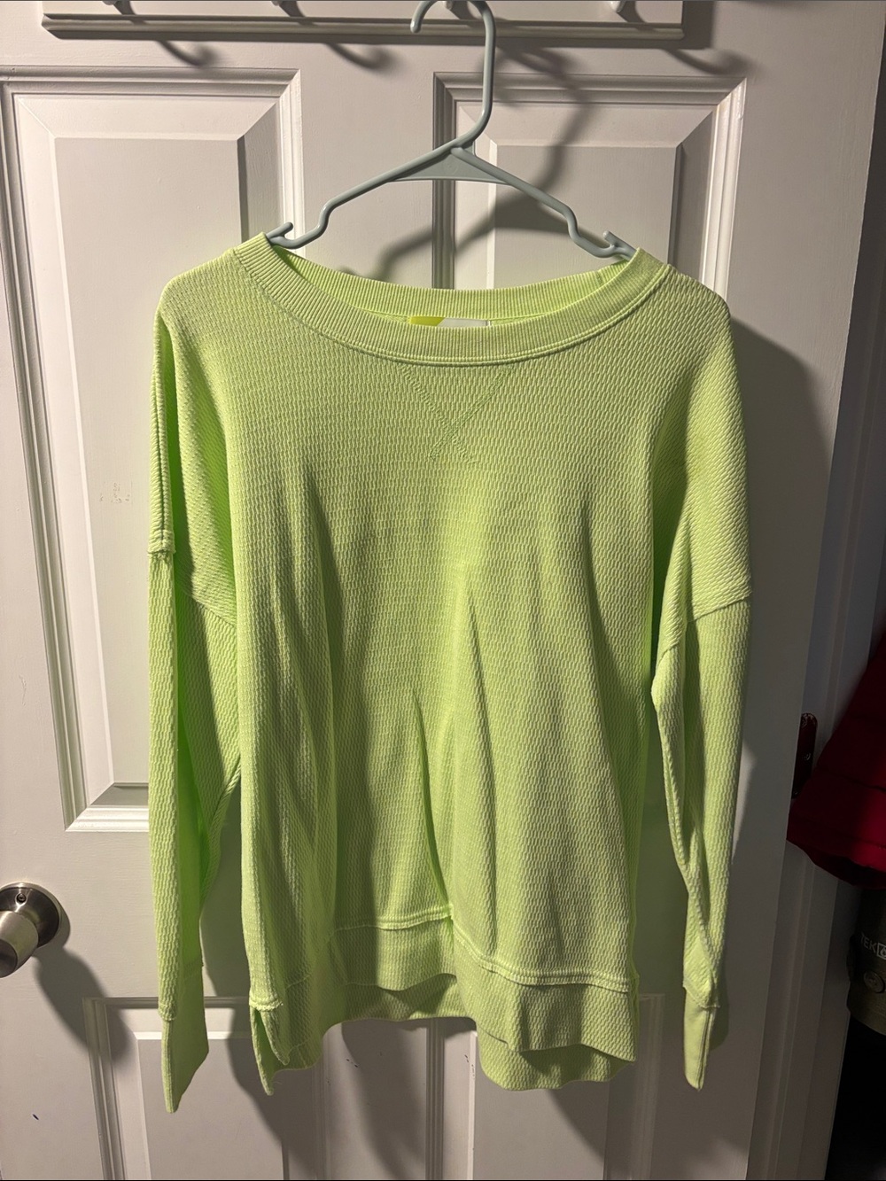 Neon Lime Lightweight Waffle Knit Pullover
